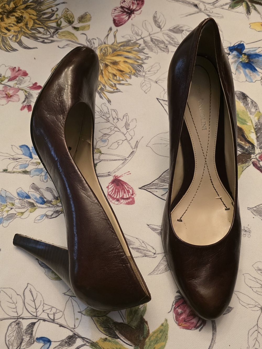 Enzo Angiolini Dark Brown Leather Pointed Toe Heels